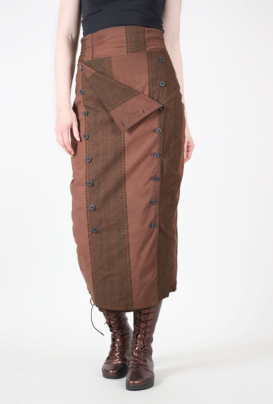 Double Button Slim Skirt, Henna Cloud Stripe
