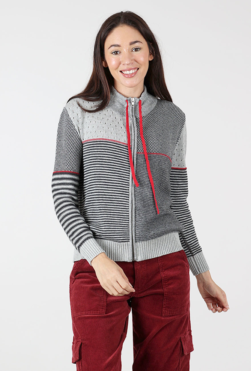Knit Zip Cardie, Charcoal Marl