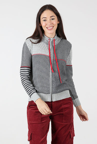 Zaket & Plover Knit Zip Cardie, Charcoal Marl 