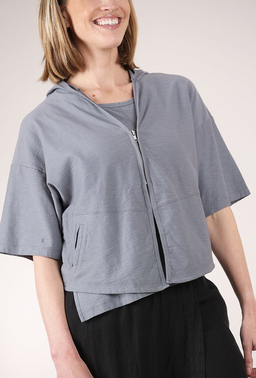 Crop Dolman Zip Hoodie, Blue