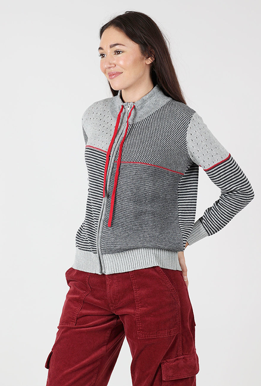 Knit Zip Cardie, Charcoal Marl Angle 3