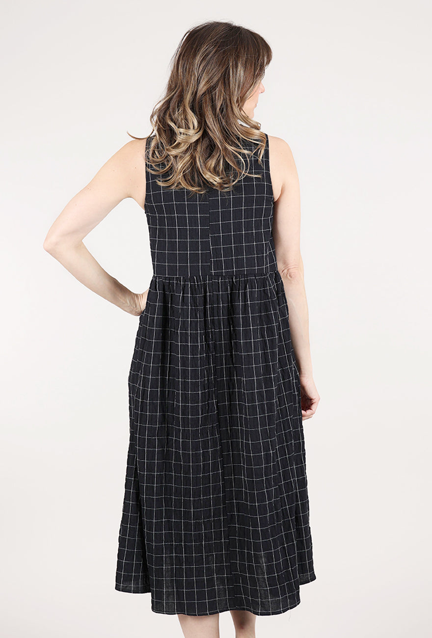 Grade & Gather Grid Gauze Dress, Black 