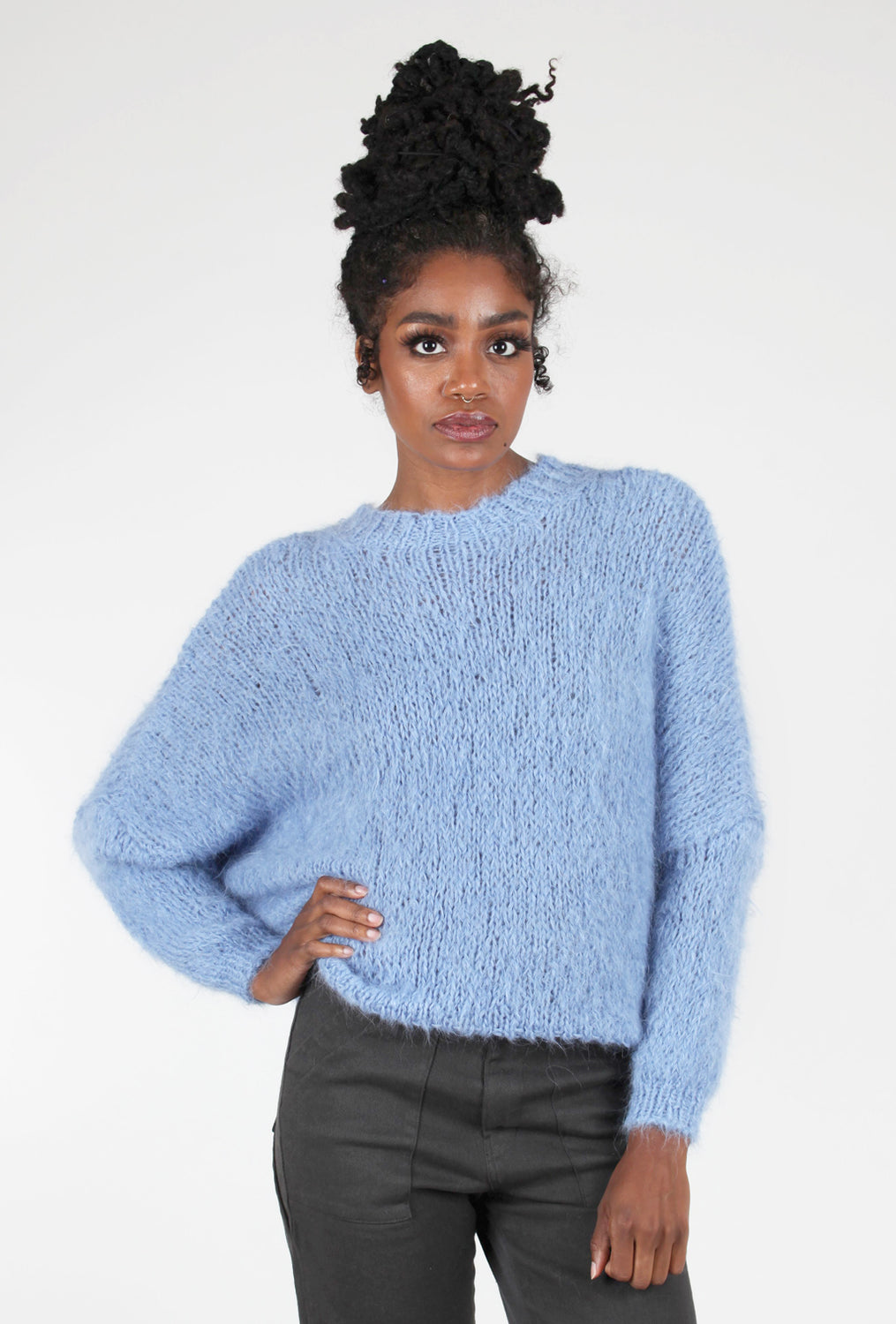 Amano by Lorena Laing Hand-Knit Tie-Back Alpaca Sweater, Sky Blue 