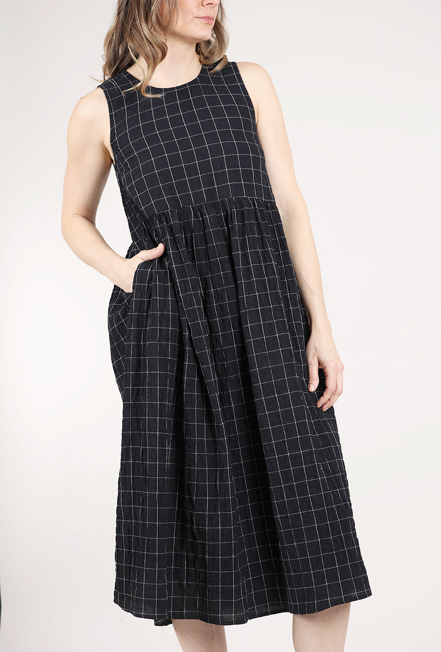 Grade & Gather Grid Gauze Dress, Black 