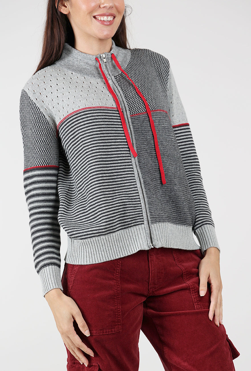 Knit Zip Cardie, Charcoal Marl