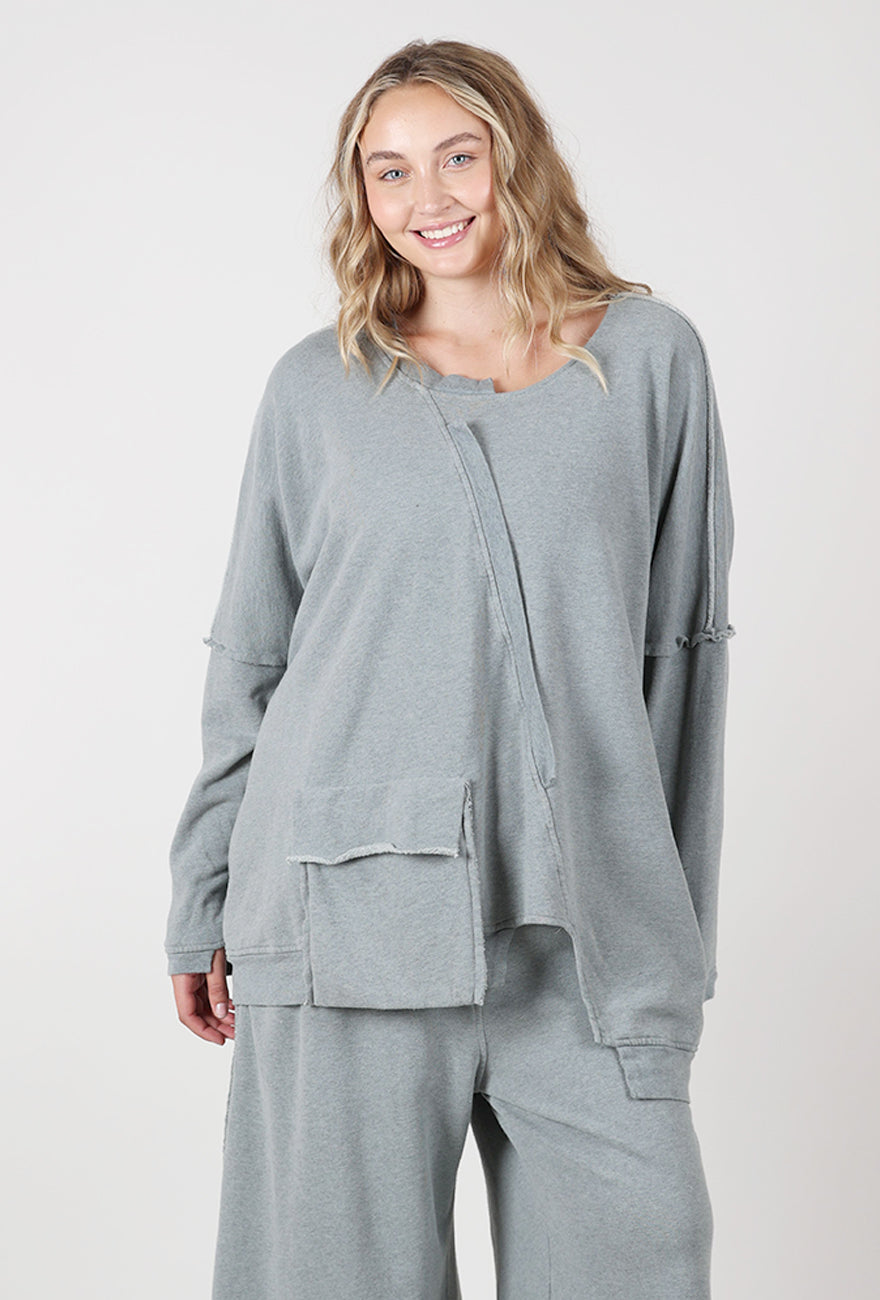 Diagonal Fleece Top, Heather Fjord