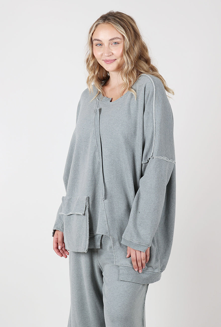 Diagonal Fleece Top, Heather Fjord Angle 2