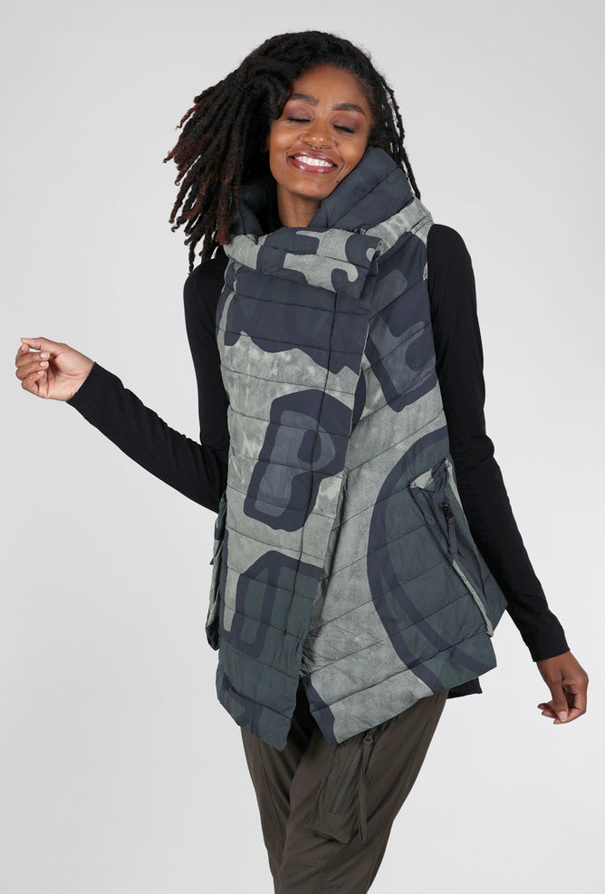 Rundholz Asym Zip Puffer Vest, Jungle Multi 