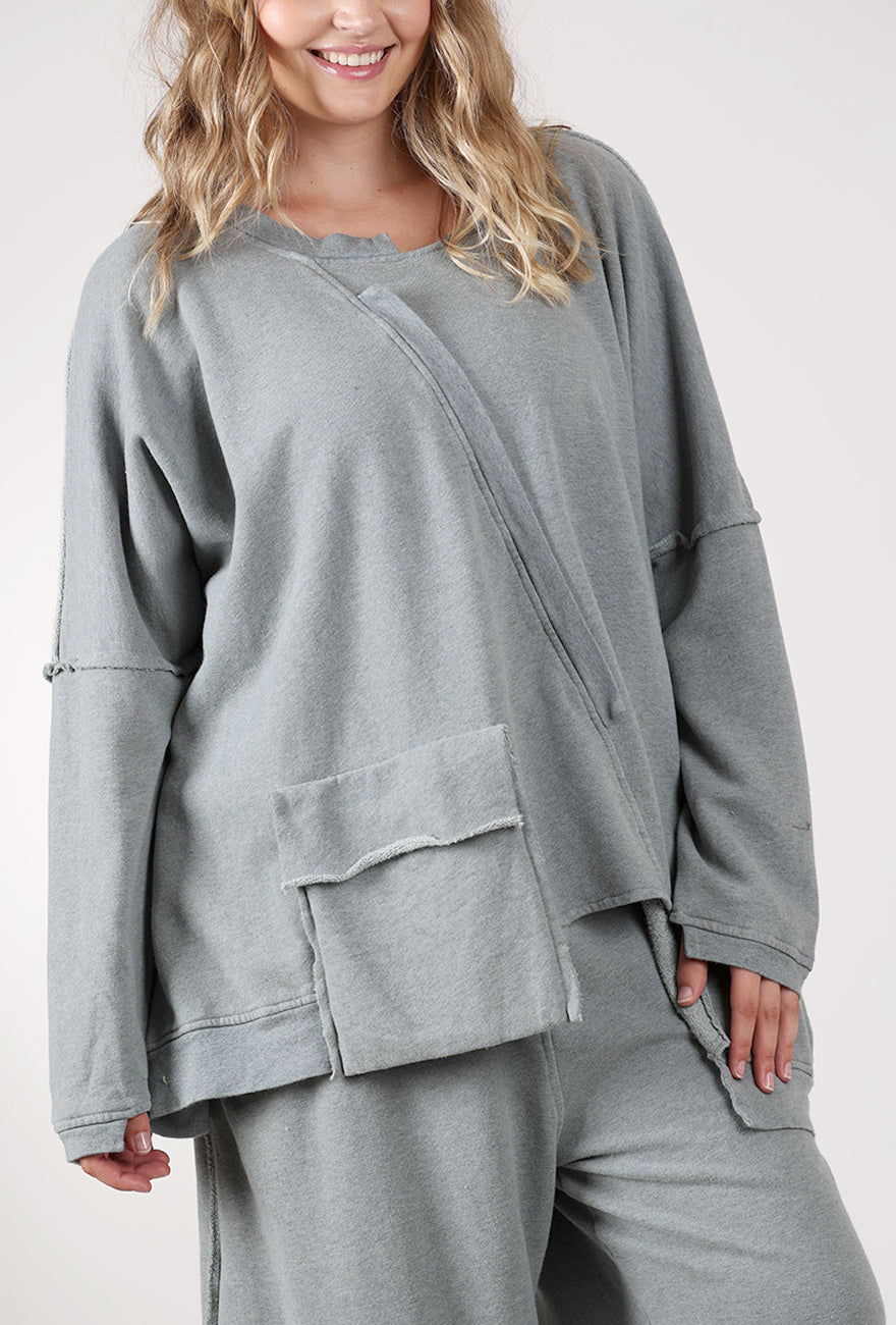 Diagonal Fleece Top, Heather Fjord Angle 4