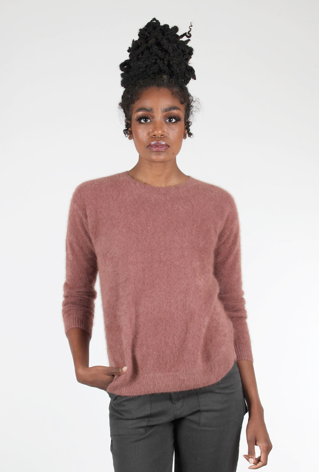 Estheme Cashmere Raccoon Classic Crew Sweater, Terracotta 