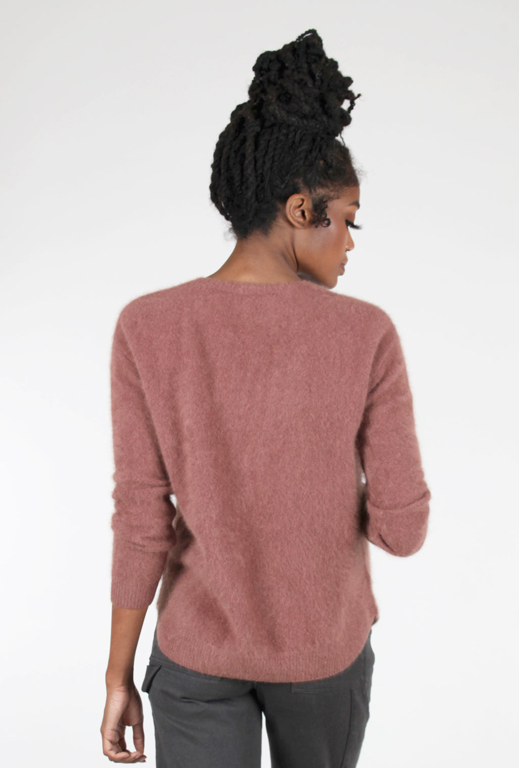 Estheme Cashmere Raccoon Classic Crew Sweater, Terracotta 