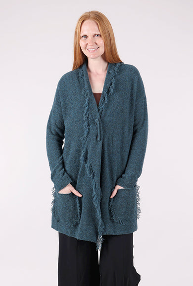 Grizas Fringed Lapel Cardie, Teal 