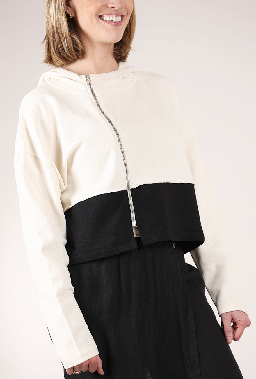 Lurdes Bergada Colorblock Asym Zip Hoodie, Cream/Black 