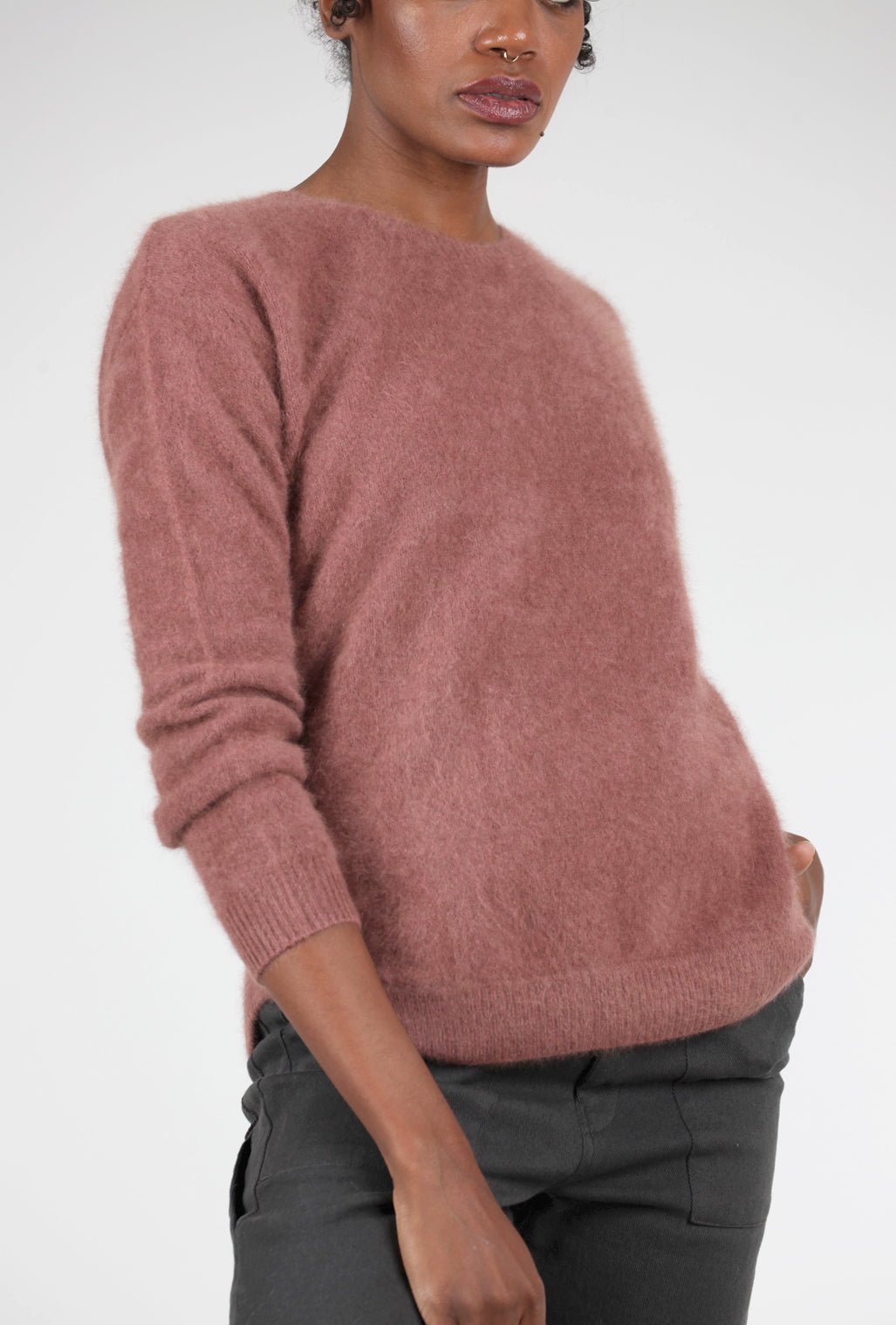 Estheme Cashmere Raccoon Classic Crew Sweater, Terracotta 