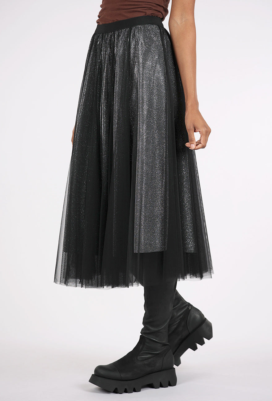 Origami Apparel by Vivien Mesh Sparkly Skirt, Black 