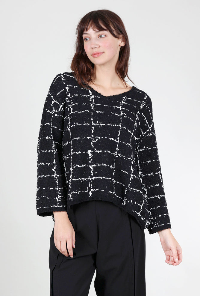 Liv Boucle Windowpane Pullover, Black 