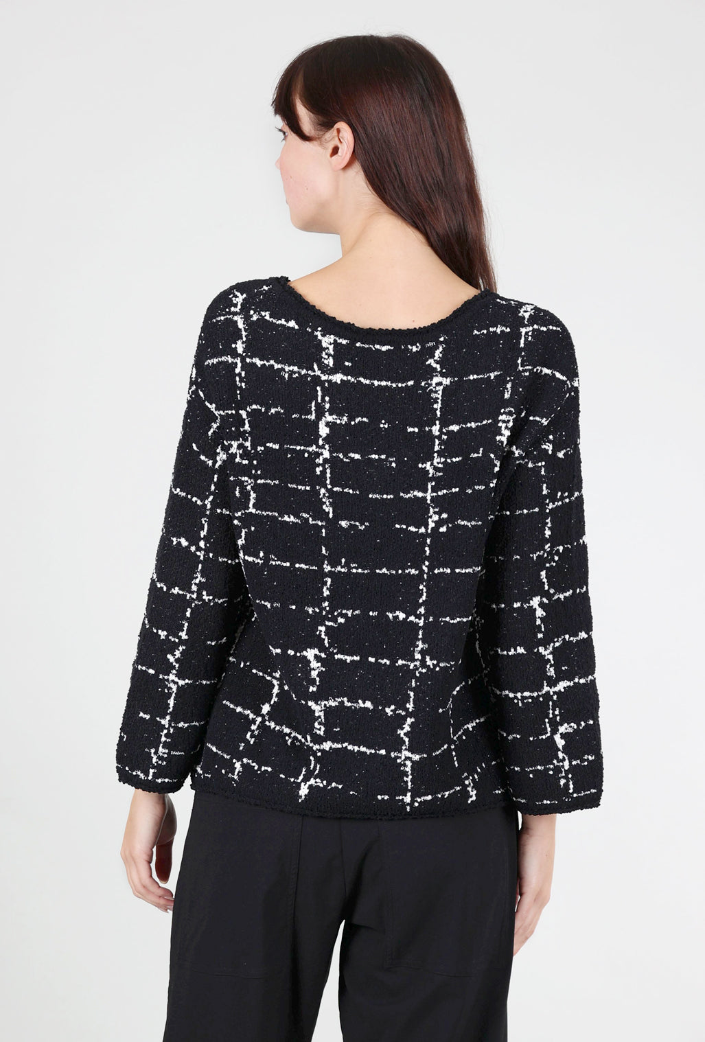 Liv Boucle Windowpane Pullover, Black 