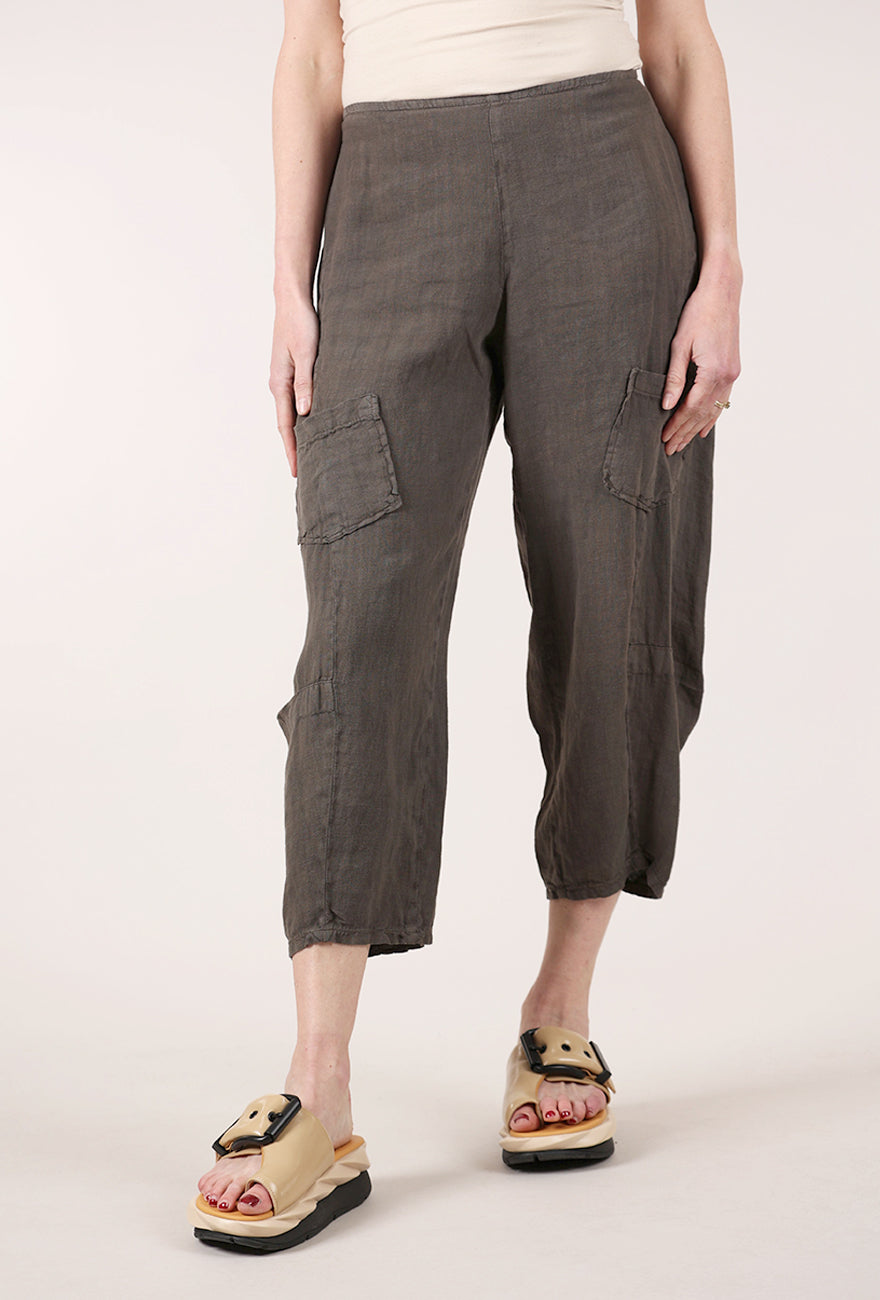 Fenini Linen Barrel Crop Pants, Moss 