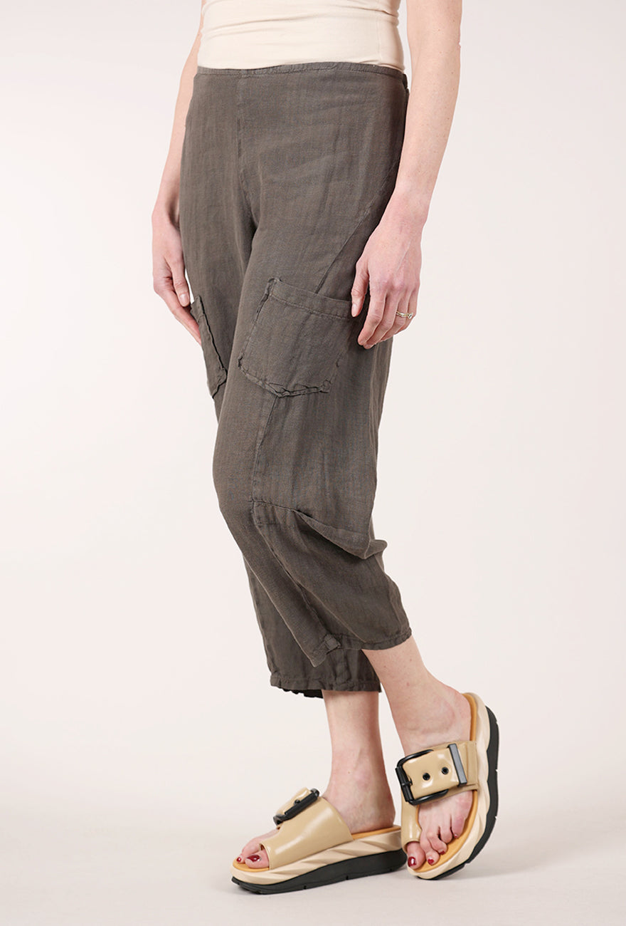 Fenini Linen Barrel Crop Pants, Moss 