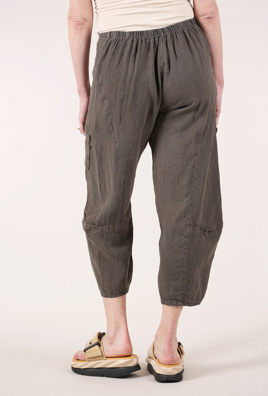 Fenini Linen Barrel Crop Pants, Moss 