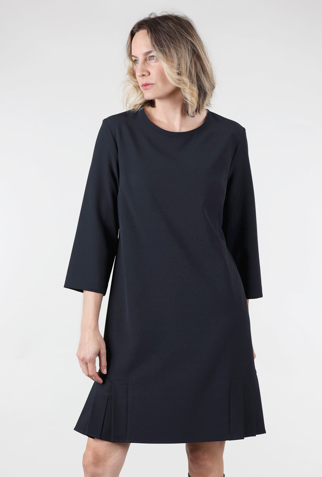 pleated bottom dress Pleated Bottom Crepe Dress, Navy