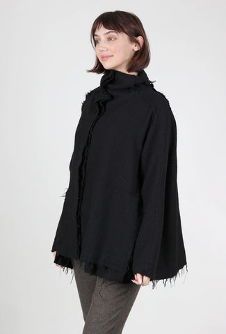 Rundholz Tattered Wool Short Swing Coat, Black 