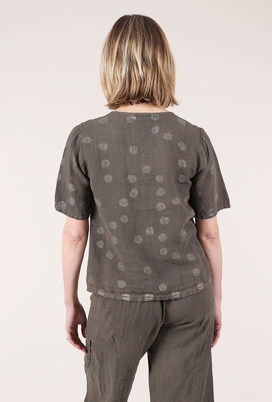 Fenini Linen Pleat Dot Top, Moss 