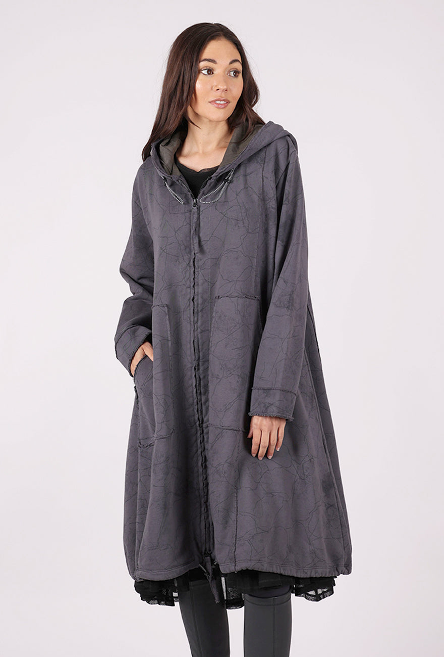 Grizas A-Line Hoodie Dress, Slate Crackle 