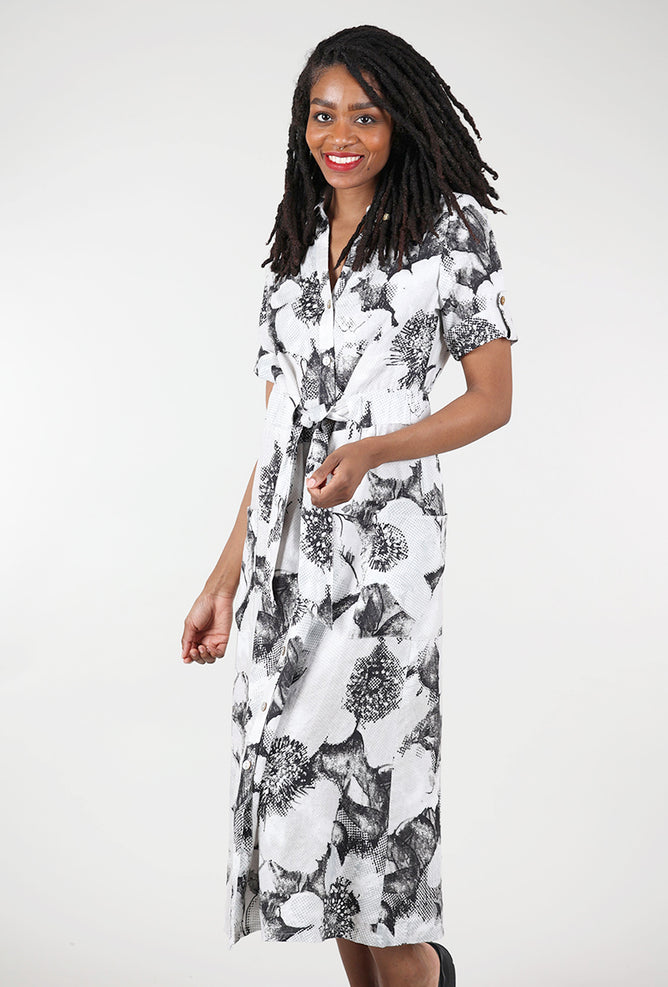 Liv Linen Floral Shirtdress, Gray 