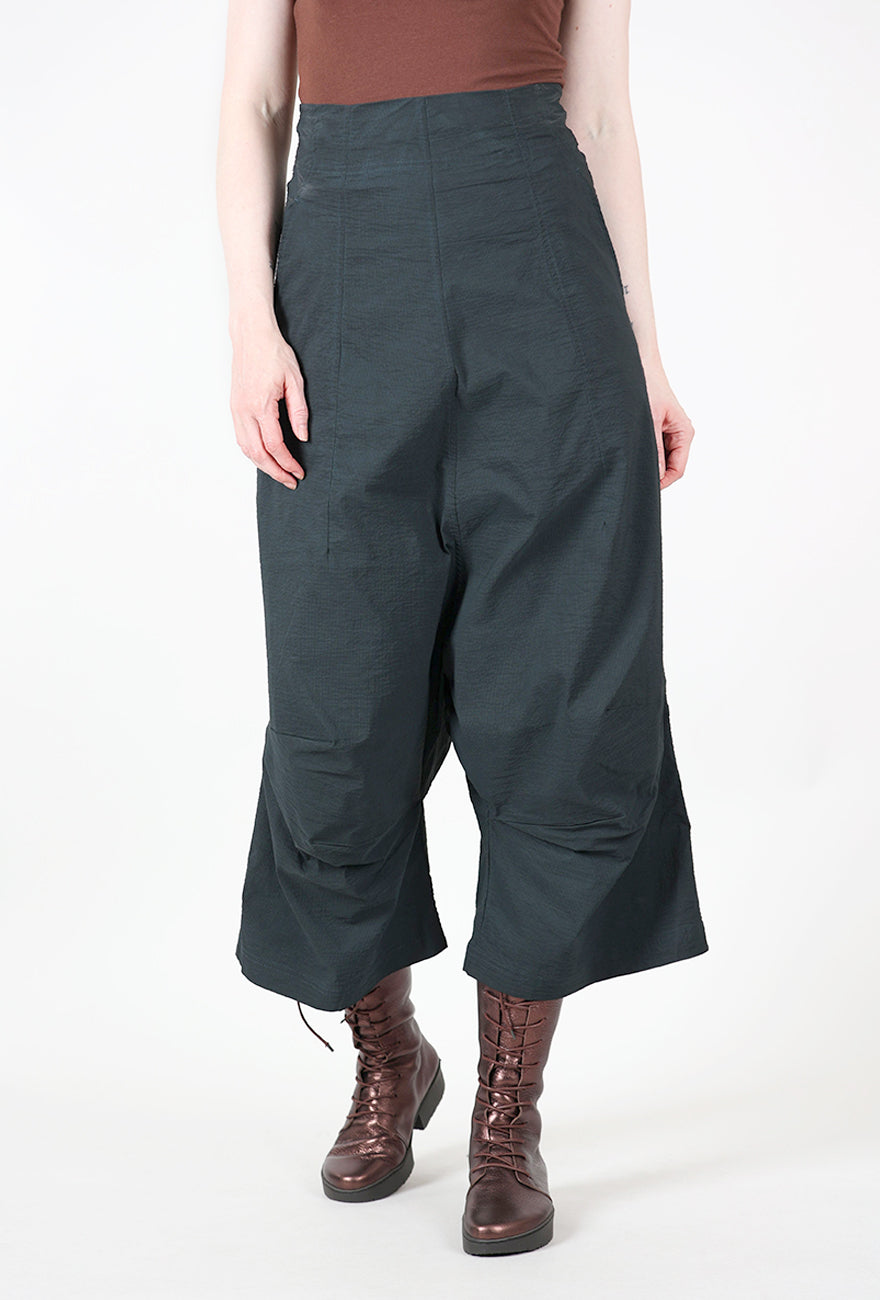 Extended Rise Paper Cotton Trouser, Petrol Cloud