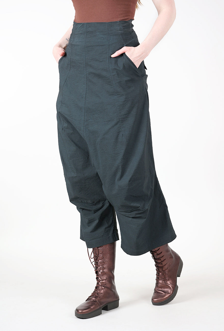 Extended Rise Paper Cotton Trouser, Petrol Cloud