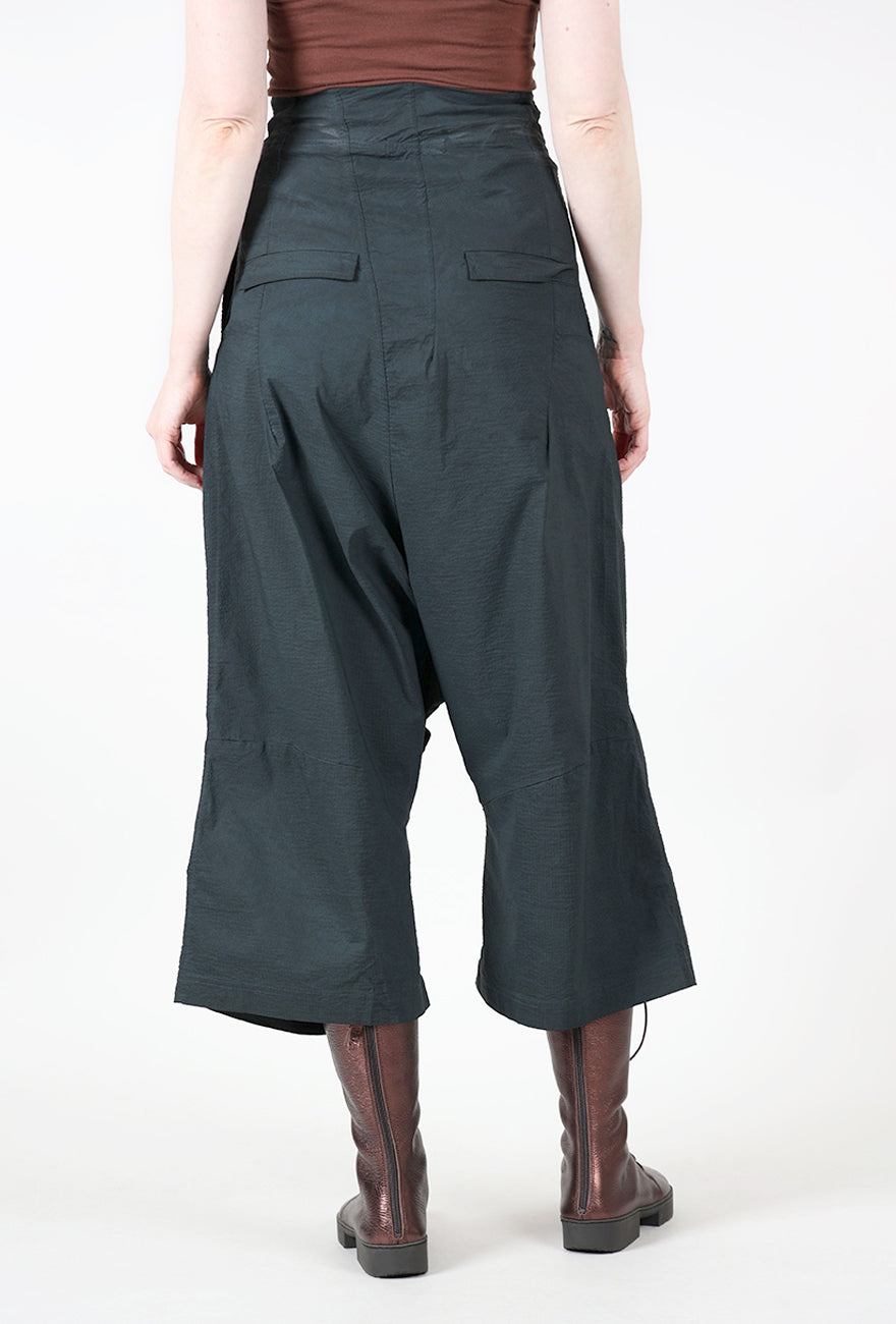 Extended Rise Paper Cotton Trouser, Petrol Cloud Angle 3