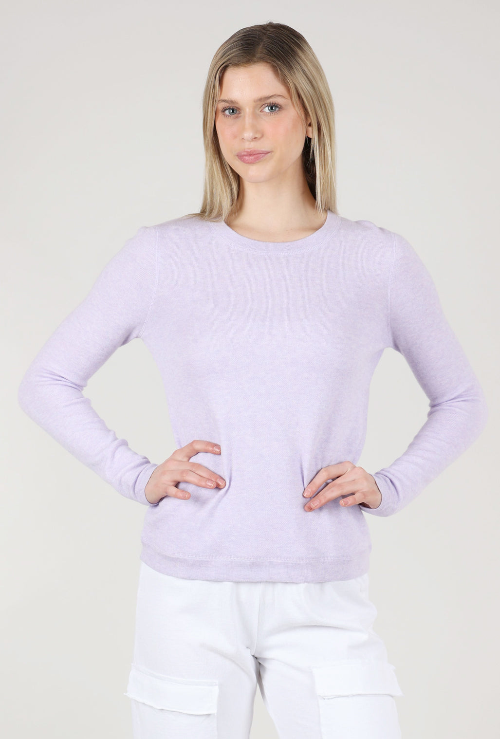 Kinross Cashmere Reversible Crew, Lavender/White 