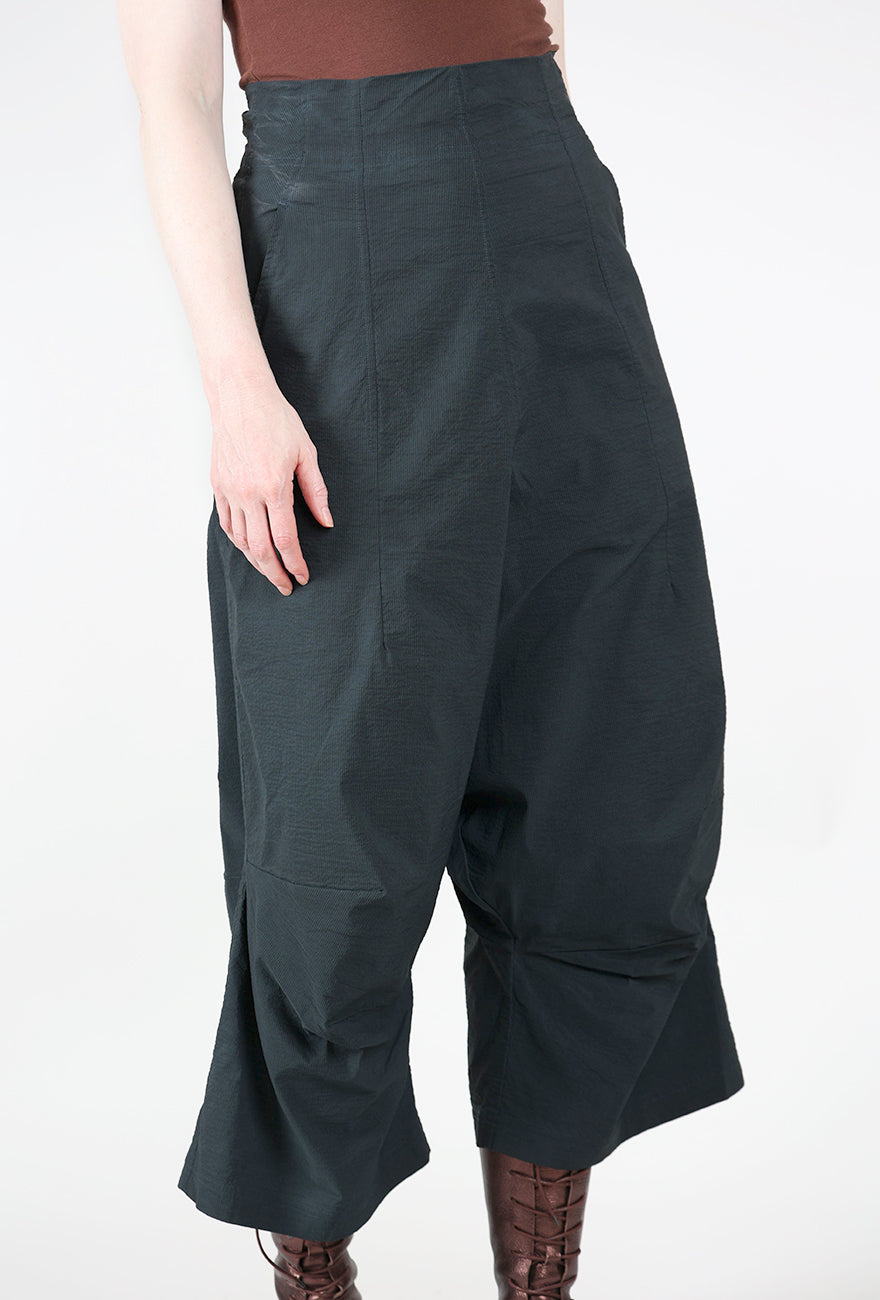 Extended Rise Paper Cotton Trouser, Petrol Cloud