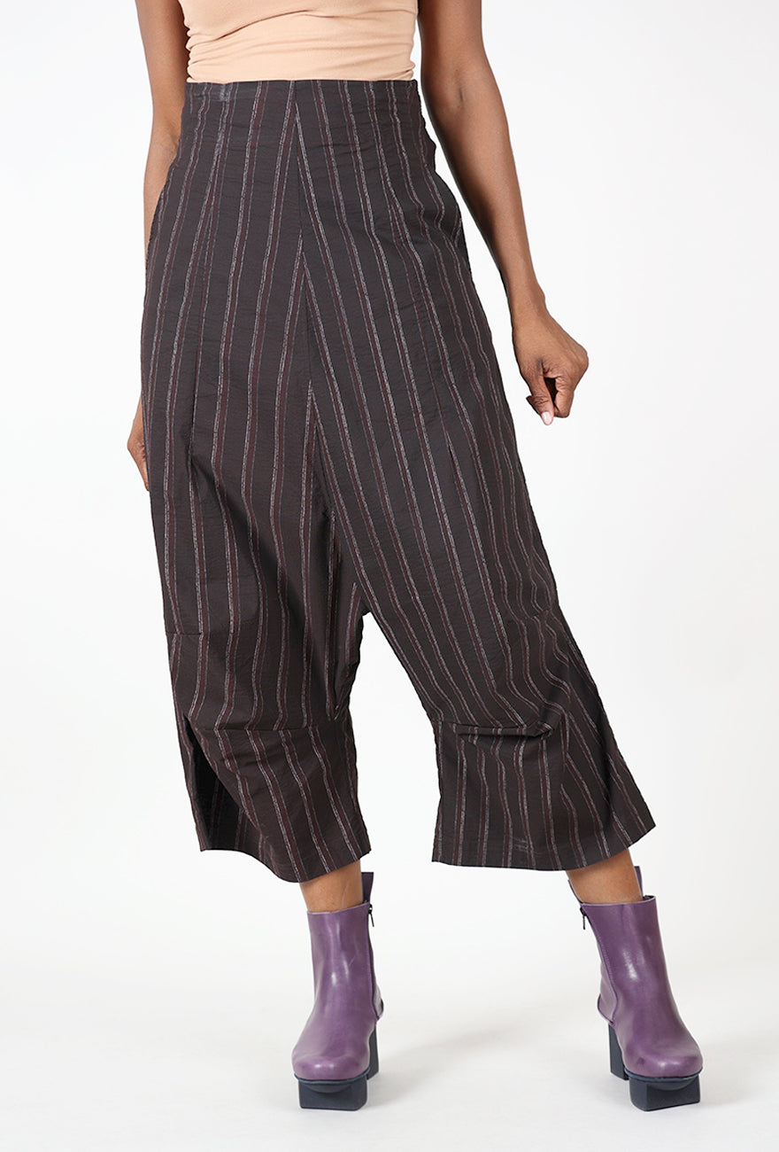 Extended Rise Paper Cotton Trouser, Purple Cloud Stripe