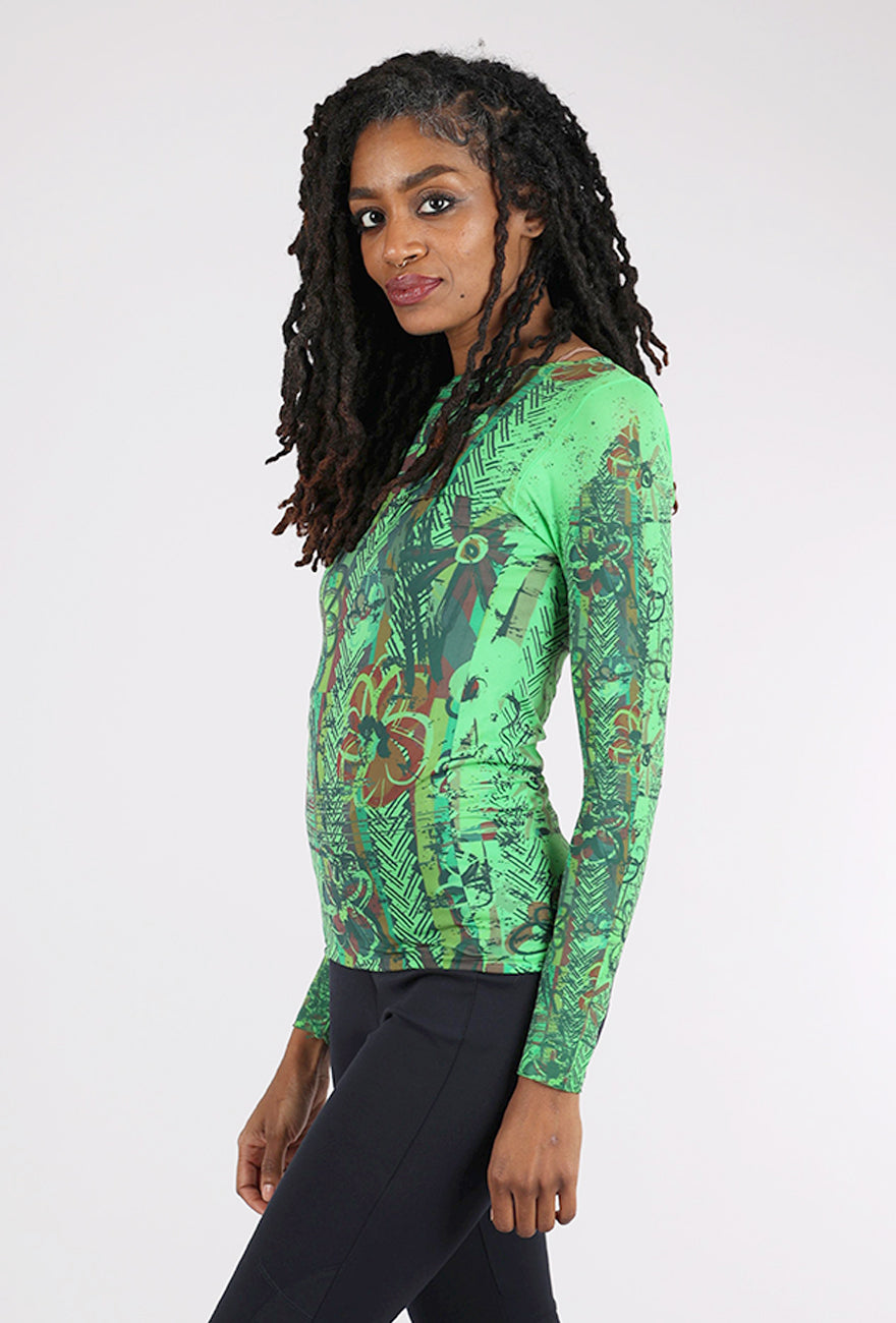 AMB Designs Second Skin Raw Edge Top, Be Happy/Greenery One Size Greenery