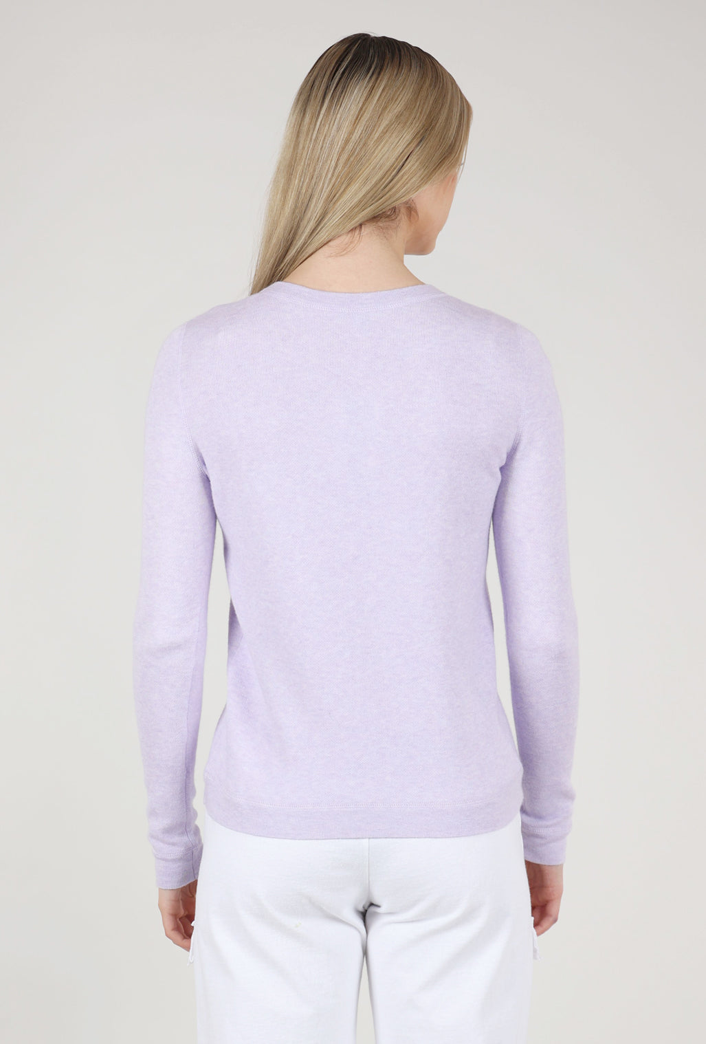 Kinross Cashmere Reversible Crew, Lavender/White 