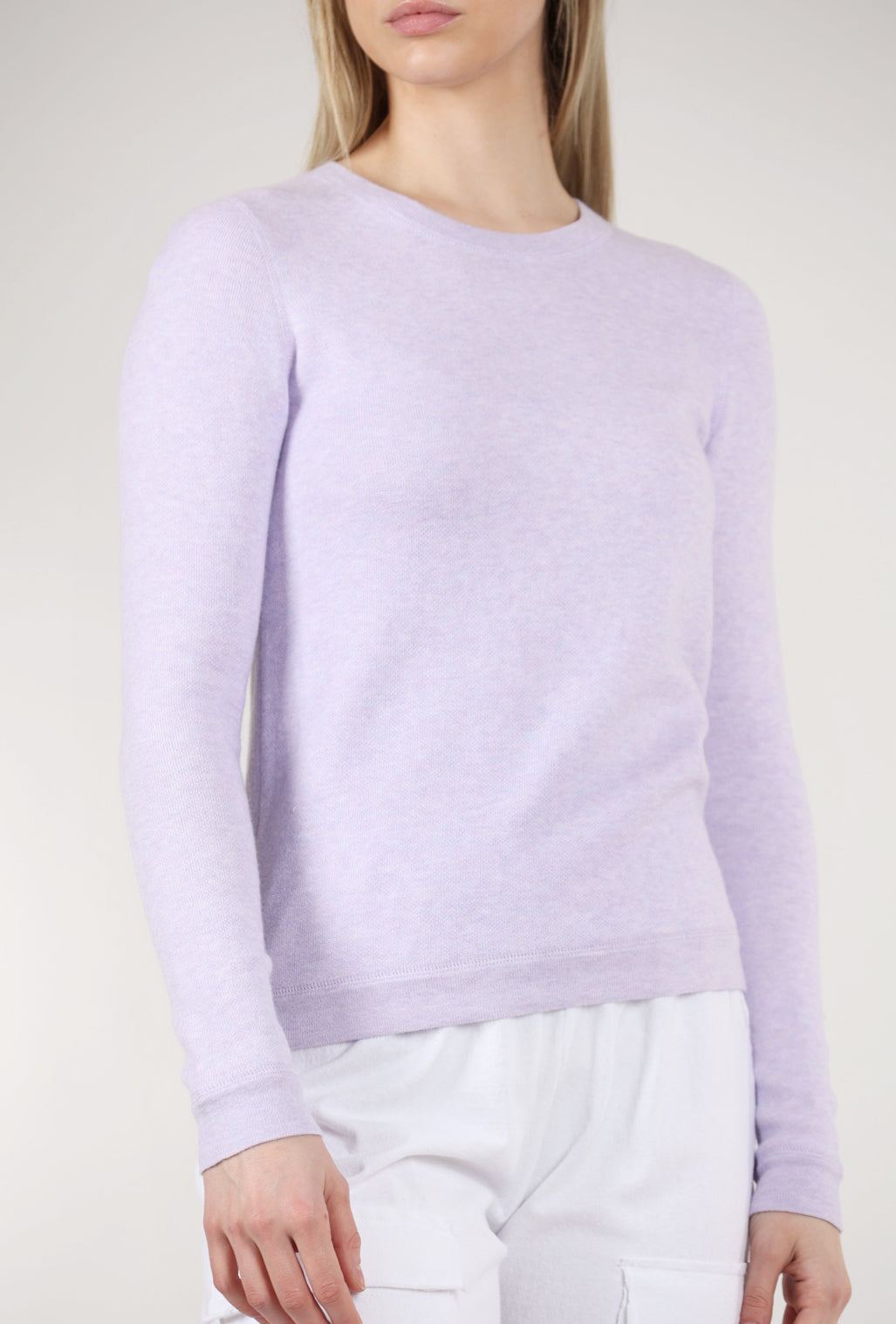 Kinross Cashmere Reversible Crew, Lavender/White 