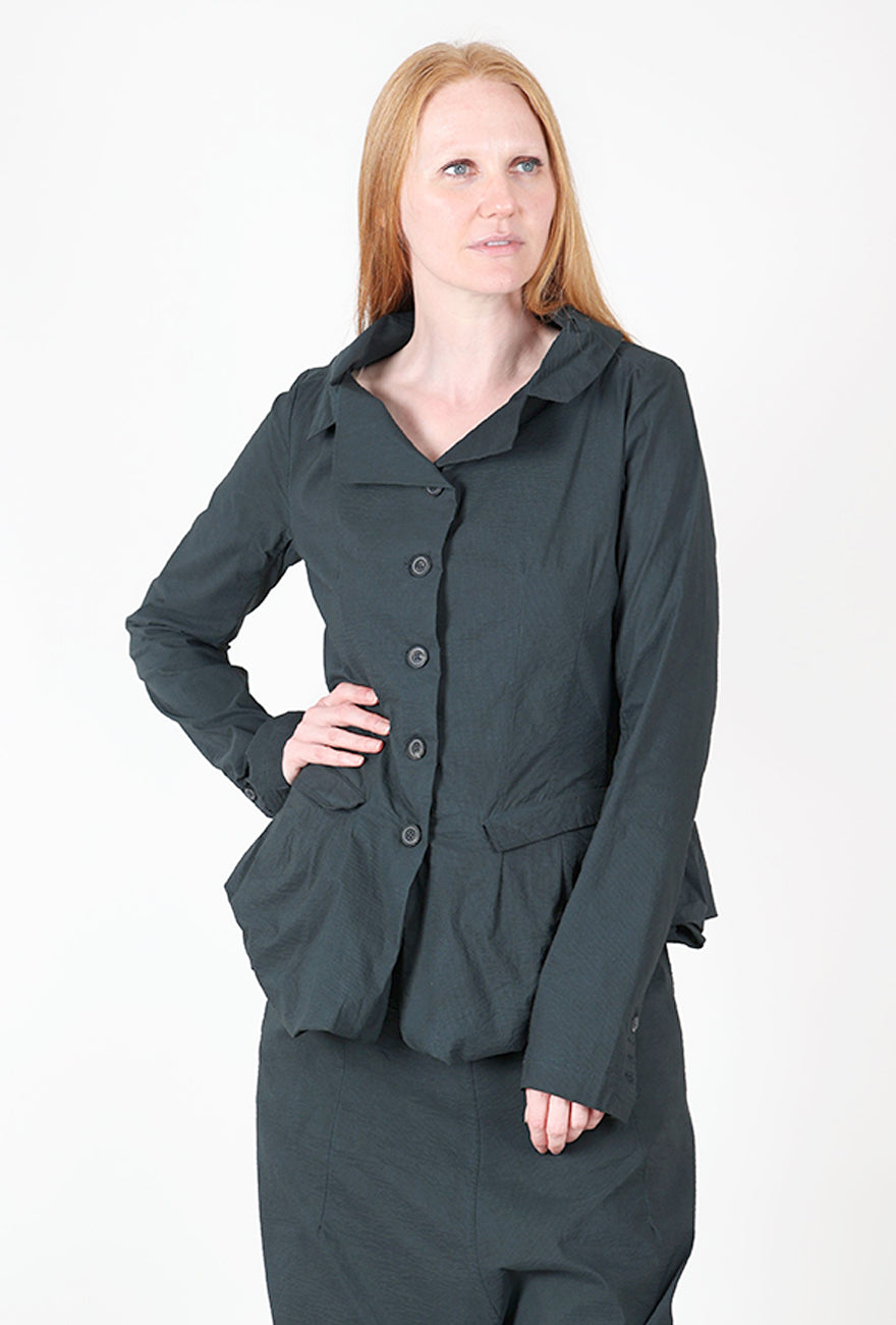 Open Neck Paper Cotton Blazer, Petrol Cloud