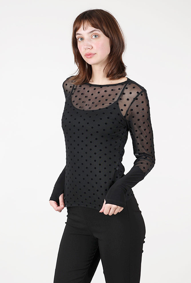 Merci Tee, Black Flocked Dot Angle 2