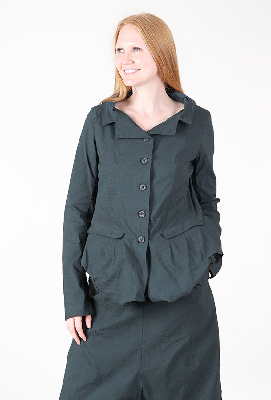 Open Neck Paper Cotton Blazer, Petrol Cloud Angle 2