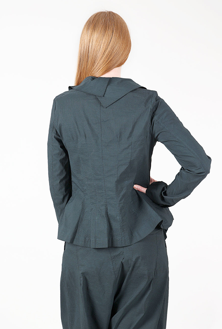 Open Neck Paper Cotton Blazer, Petrol Cloud Angle 3