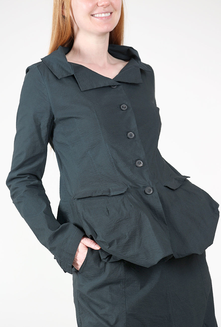 Open Neck Paper Cotton Blazer, Petrol Cloud