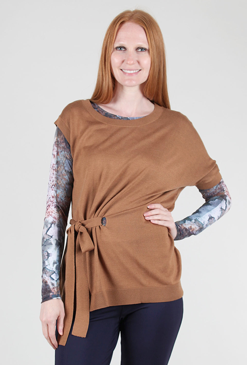 M. Rena Asym Tie-Detail Sweater, New Camel 