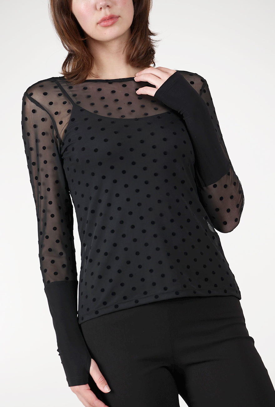 Merci Tee, Black Flocked Dot Angle 4