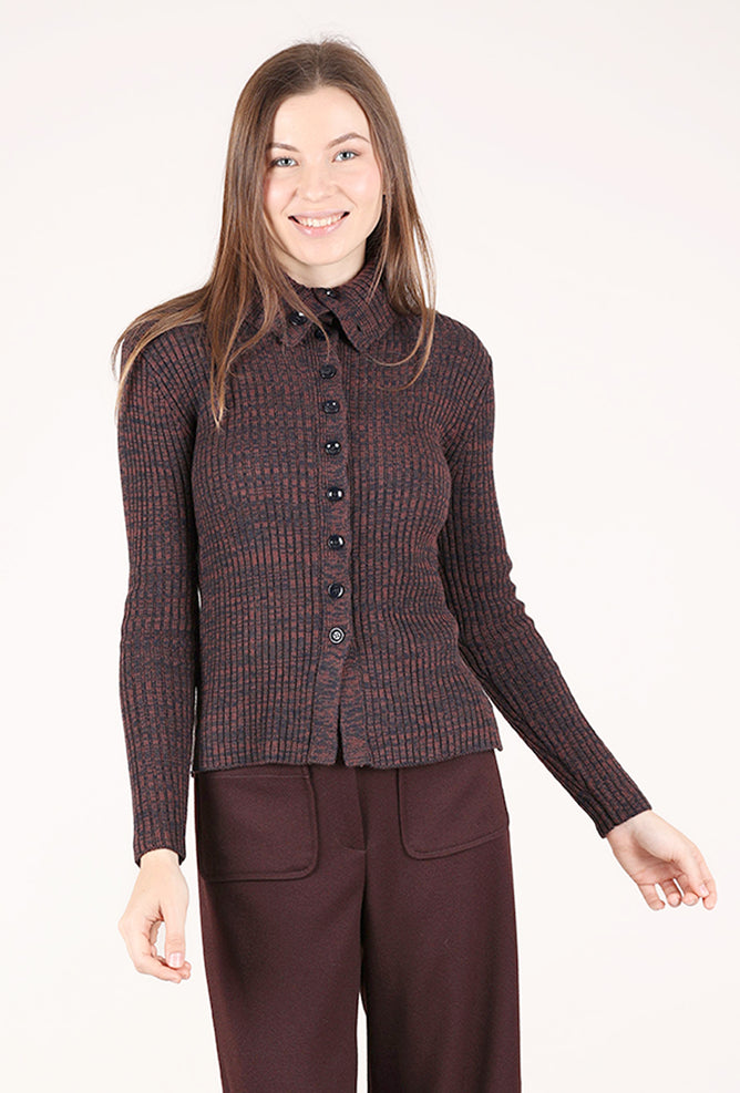 Sessun Mokashi High Neck Cardie, Navy/Brown 