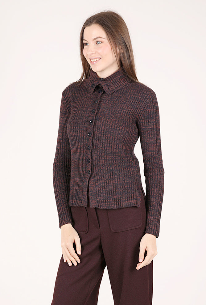 Sessun Mokashi High Neck Cardie, Navy/Brown 