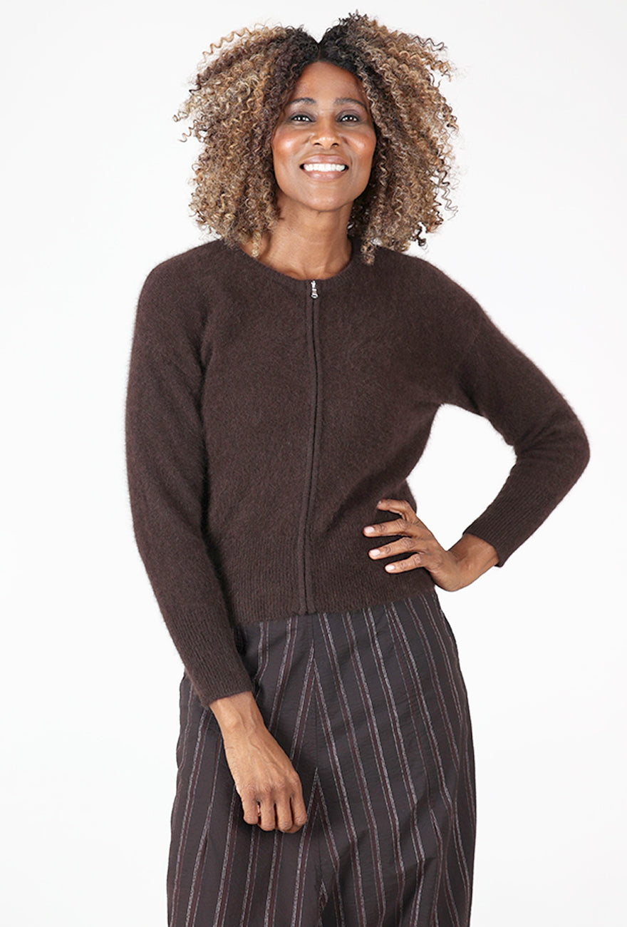 Cropped Zip Raccoon Cardie, Americano