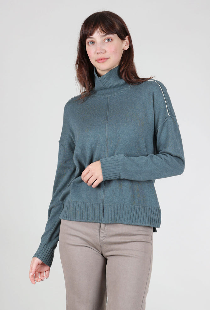 Lilla P Contrast Tipped Relaxed Tneck, Heron 