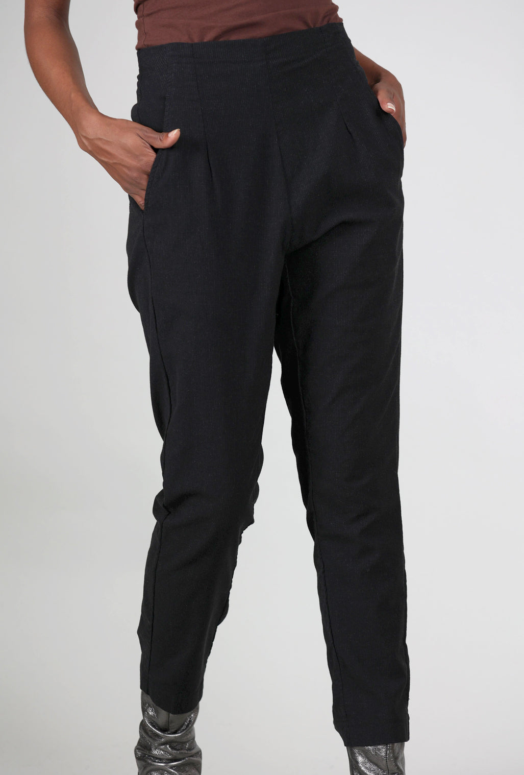 Rundholz Cotton-Wool Stripe Straight Trouser, Black 